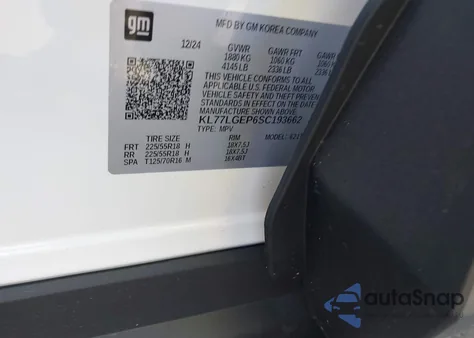 2025 Chevrolet Trax Fwd 1Rs z USA, uszkodzony, nr VIN KL77LGEP6SC193662